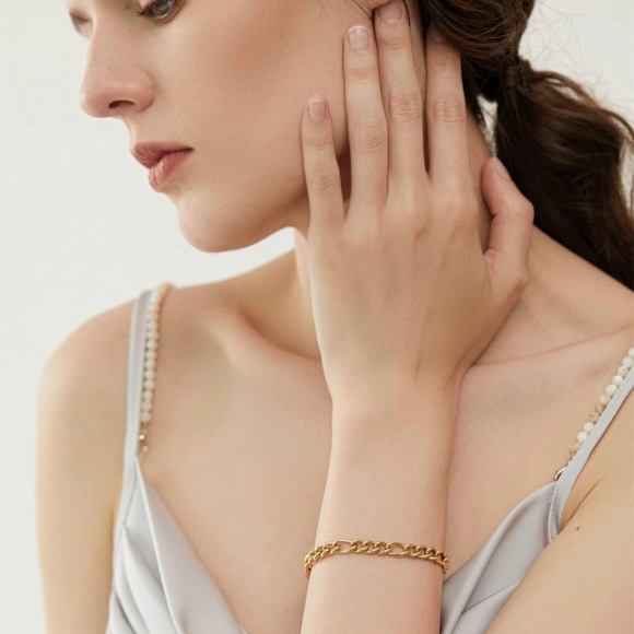 Women 14K Gold Plated Bracelet Adjustable Stainless Steel Link - Picture 3 of 7